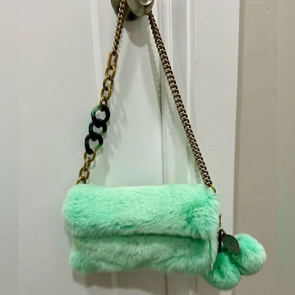 Handmade Real Rex Rabbit Fur Fold-over Flap Bag Includes Free Gift - Picture 1 of 16